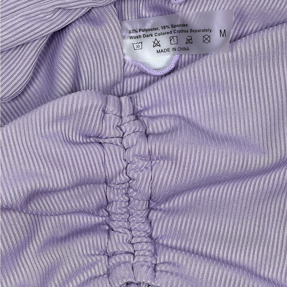 Lavender Ribbed One-Shoulder Bikini - M - Picture 2 of 3